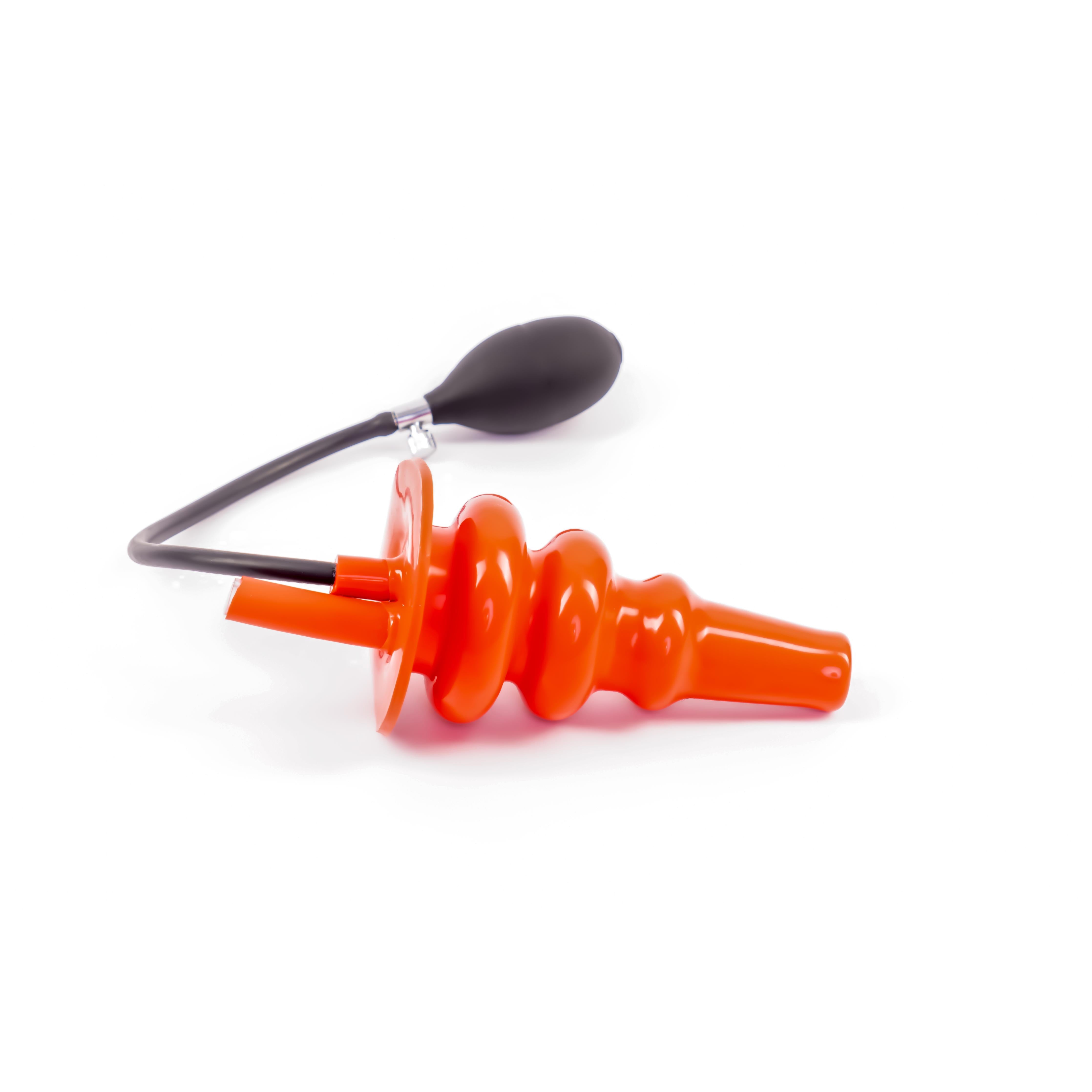 Rubberfashion Latex Enema Analplug aufblasbar groß XXXL, aufblasbarer gerippter Anal Klistier Butt Plug mit Pumpe für Frauen und Männer 18 x 7,9 cm